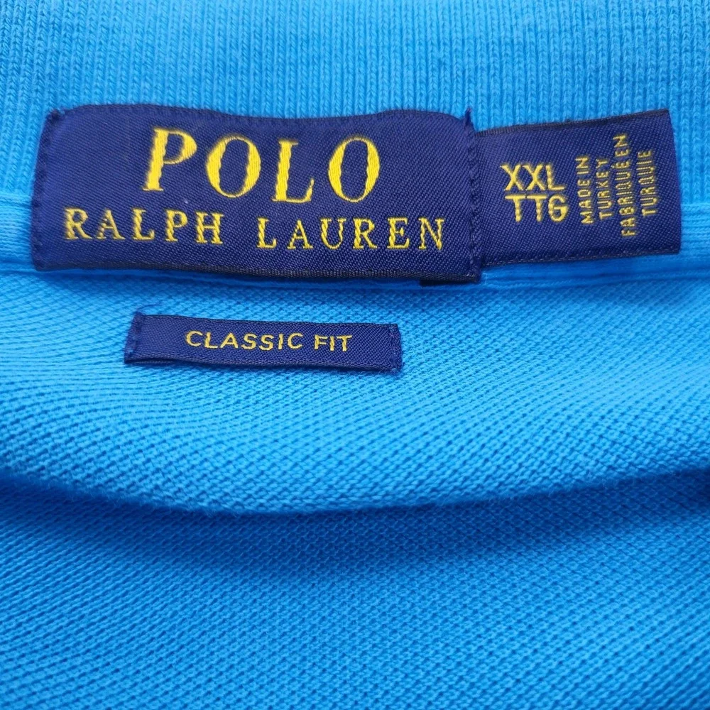 2 Polo Ralph Lauren Polo Shirt Classic Fit Casual Short Sleeve mens XXL Blue Tan